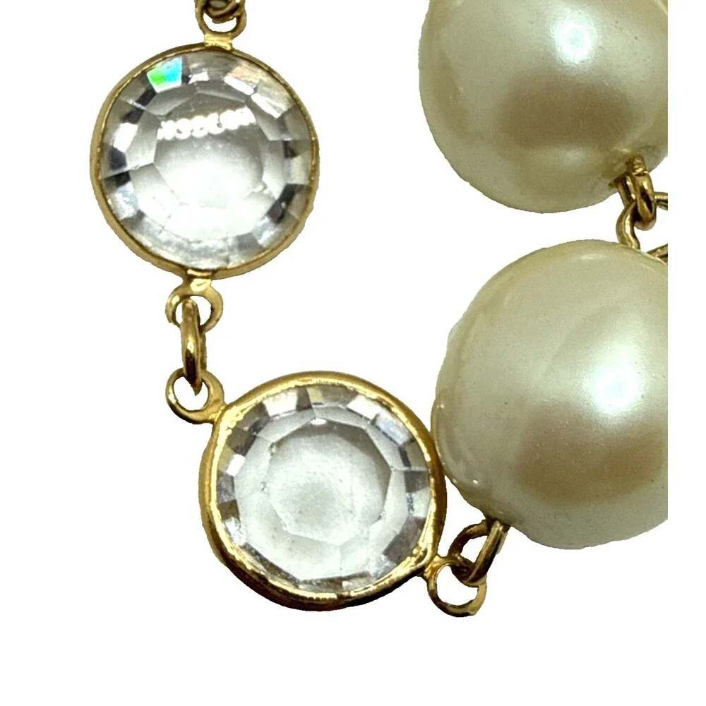 Vintage 80s GIVENCHY Bijoux Faux Baroque Pearl Clear Crystal Bezel Necklace 24